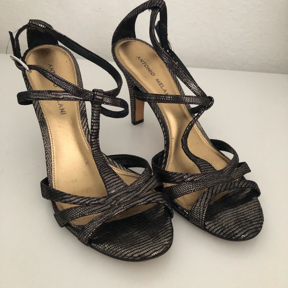 Antonio Melani Black & Silver Leather Heels